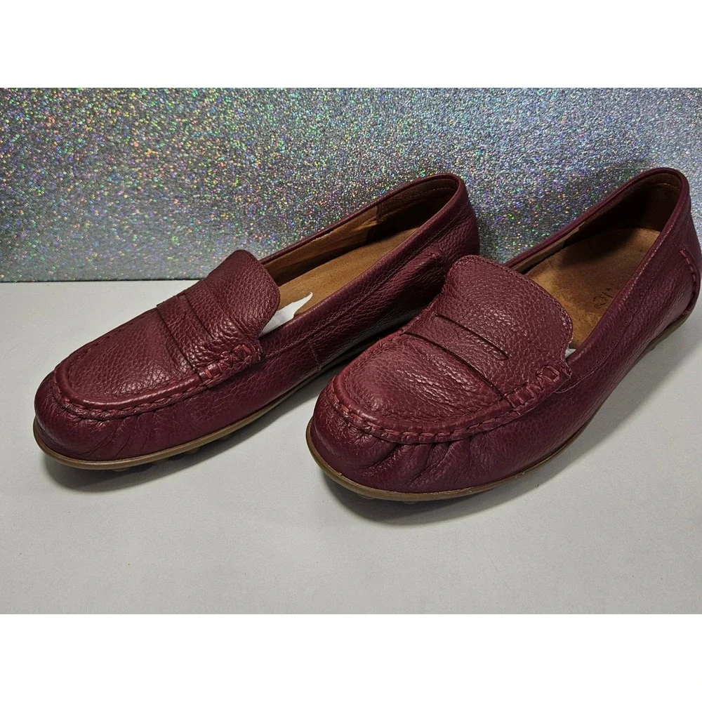 Vionic Marcy Womesn‎ 9 Merlot Mauve Pebbled Leather Penny Loafer Driver Shoes